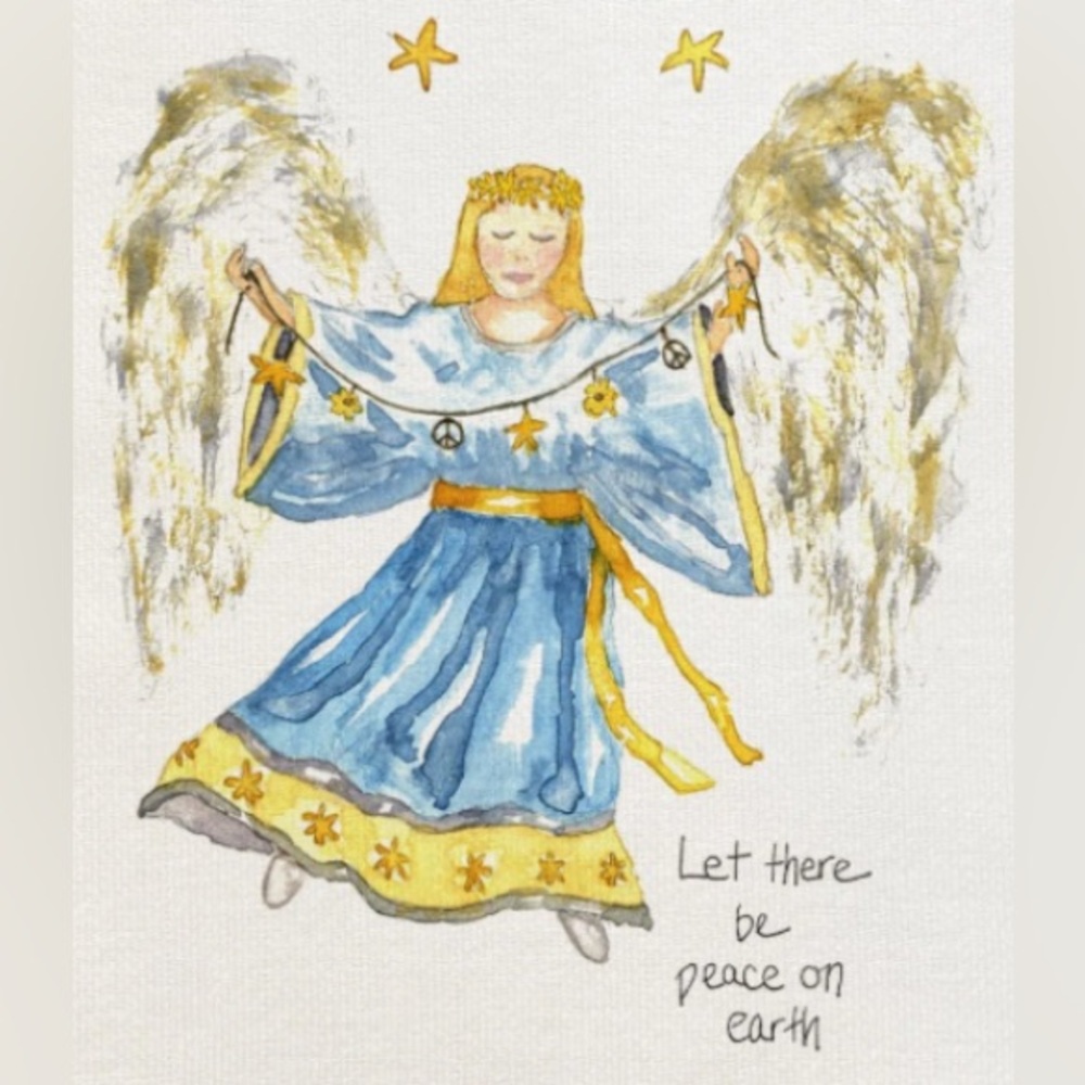 French Graffiti Peace On Earth Angel Tea Towel Brand New